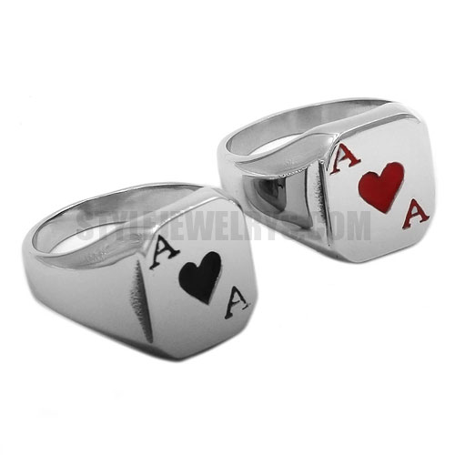 Stainless Steel Band A of Hearts The Ace of Spades Biker Men Ring SWR0037SE - Click Image to Close